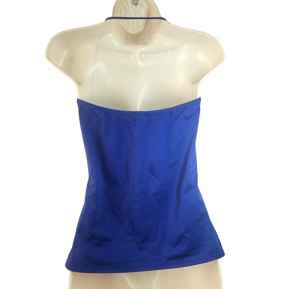 Tommy Bahama Ruched Halter Tankini Swimsuit Top SzM Royal Blue Built in Bra NEW - Picture 7 of 11